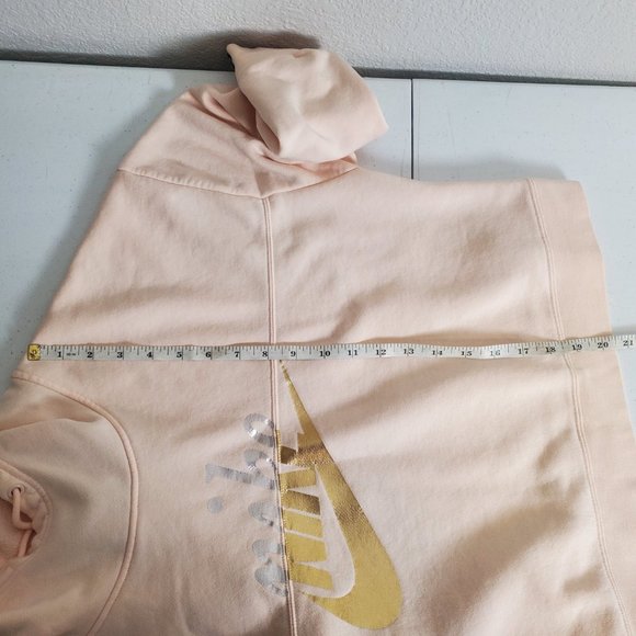 Nike Sweatshirt Hooded Cropped Metallic Logo Light Pink/peach Womens size L - Picture 10 of 10